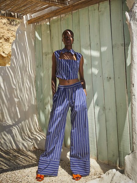 Cropped Striped Top with Collar